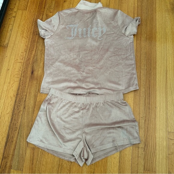 JUICY COUTURE Sleepwear Two Velour PJ Set Top Shorts Rhinestone L (o) - Picture 2 of 14
